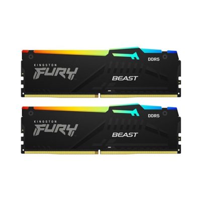 رم کامپیوتر DDR5 دو کاناله 5600 مگاهرتز CL40 کینگستون مدل FURY Beast RGB ظرفیت 32 گیگابایت